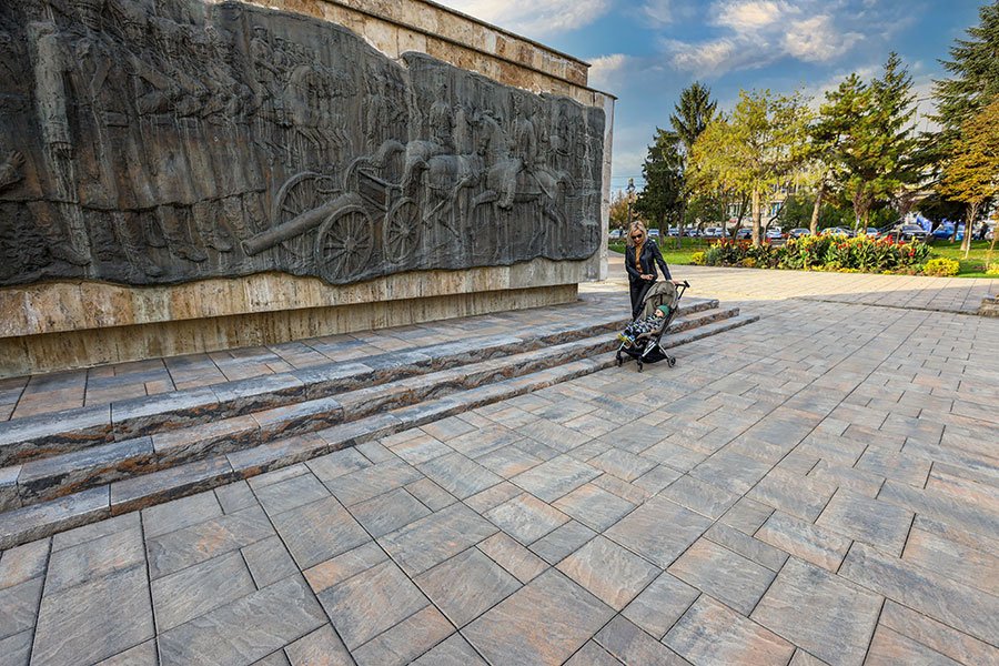 Pavaj Symmetrica, Lastra Natura, alb-antracit, alb-portocaliu, multiformat, 6 cm